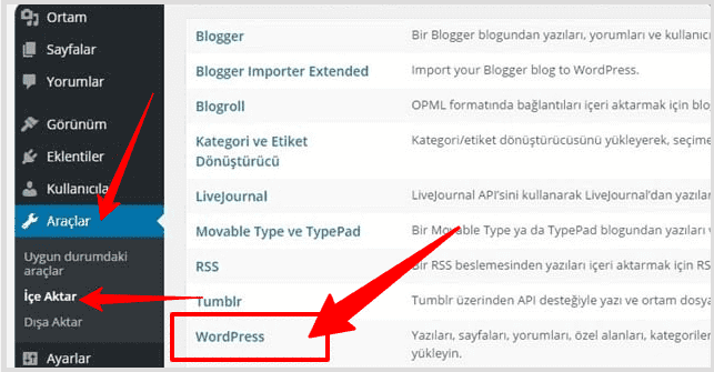 WordPress içe aktarma